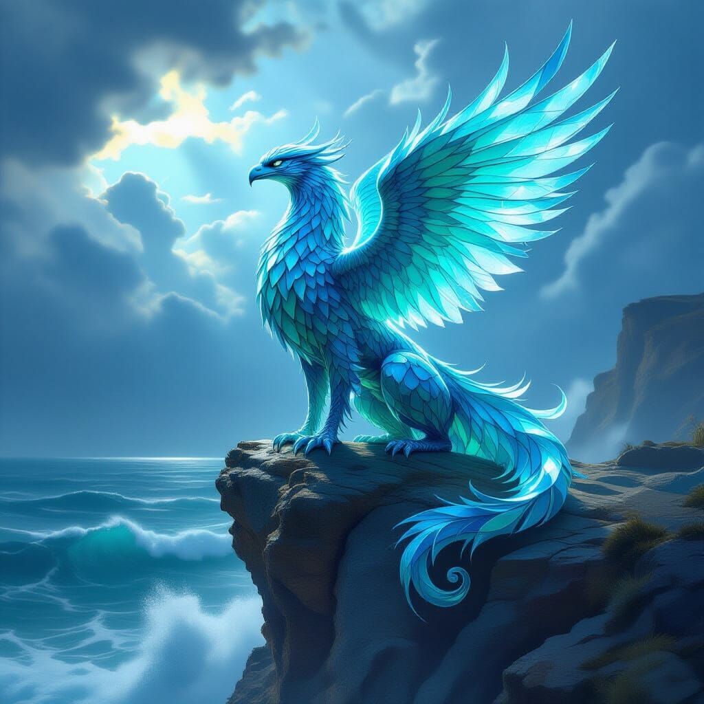 Sea Glass Griffin Overlooking Stormy Ocean