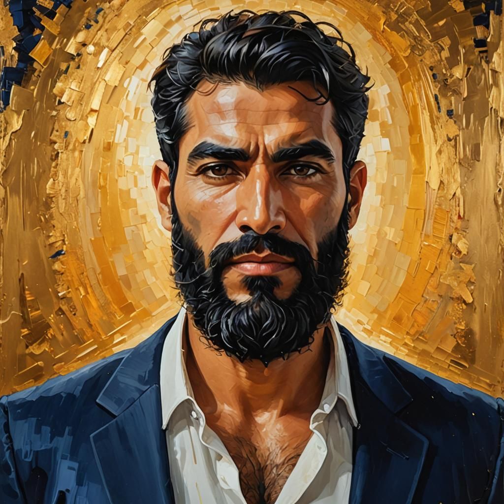 Detailed Portrait of Man with Beard in Impasto Style