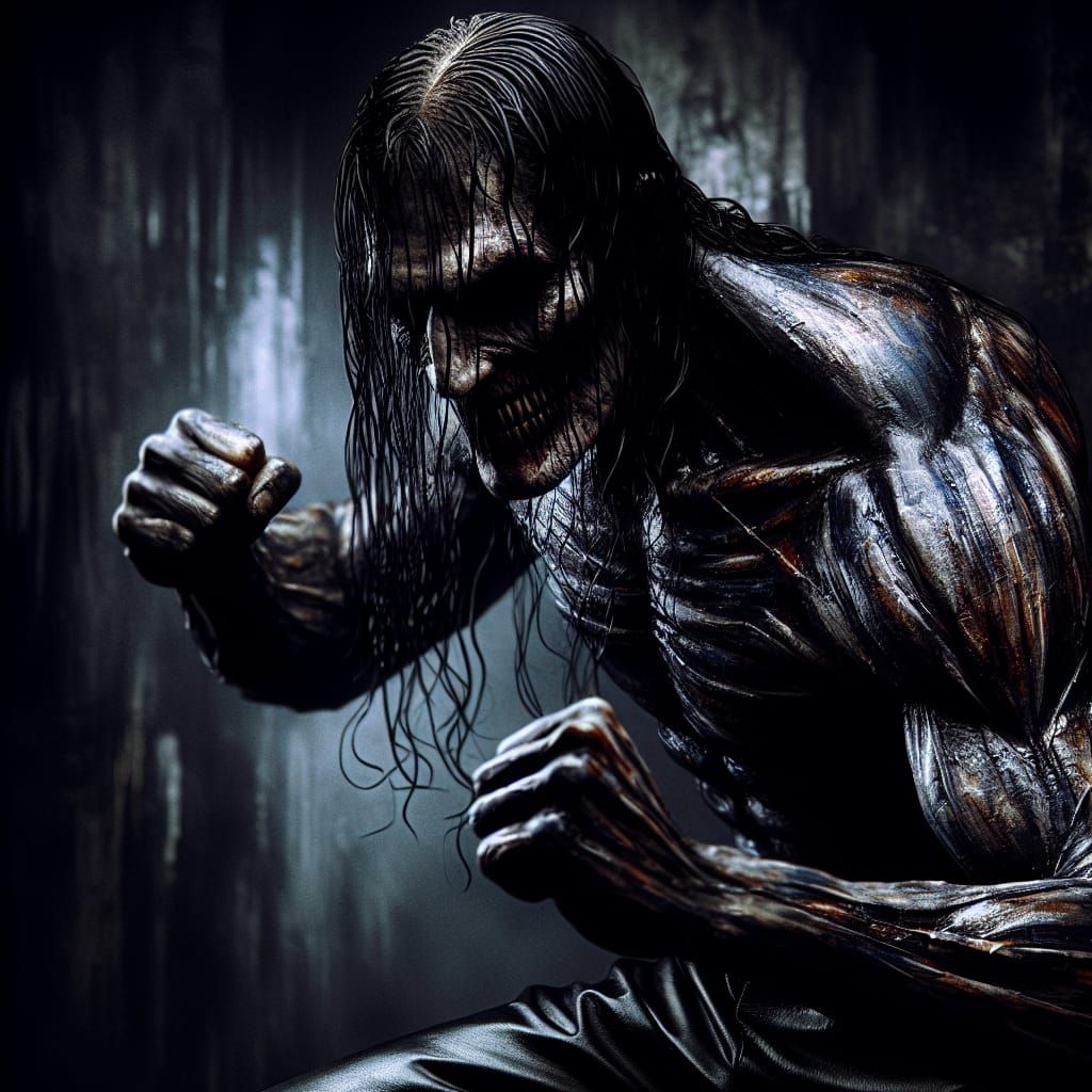 Fierce, Post-Impressionist Warrior in Dark Alley