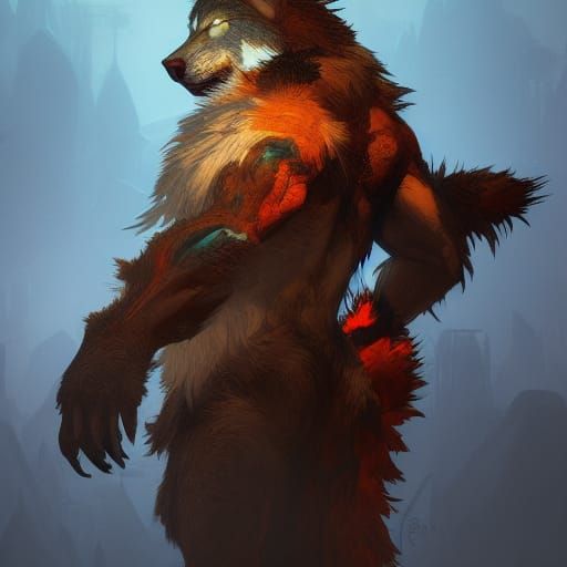 Hyperdetailed Furry Wolf Man Concept Art