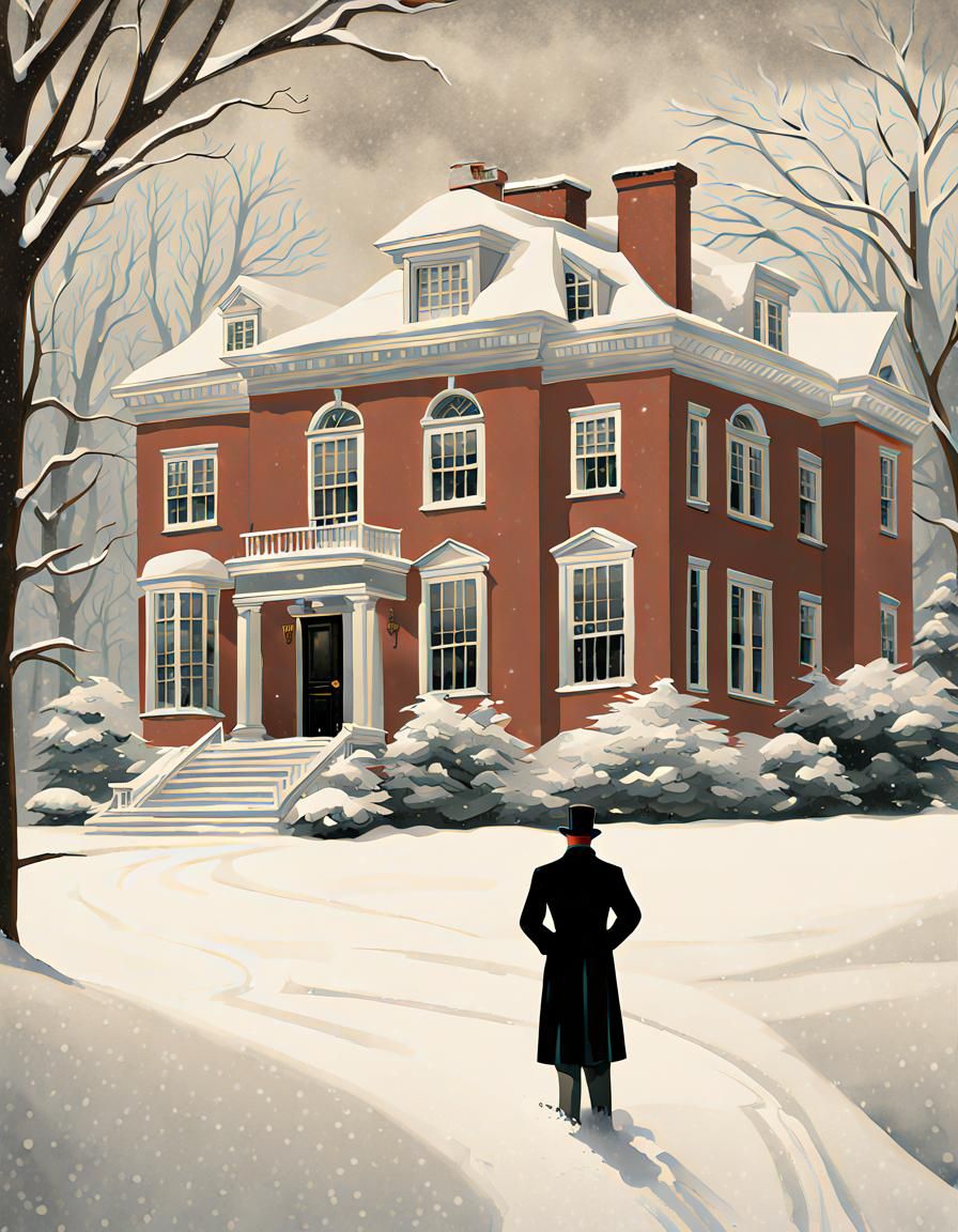 Snowy Day at a New England Mansion