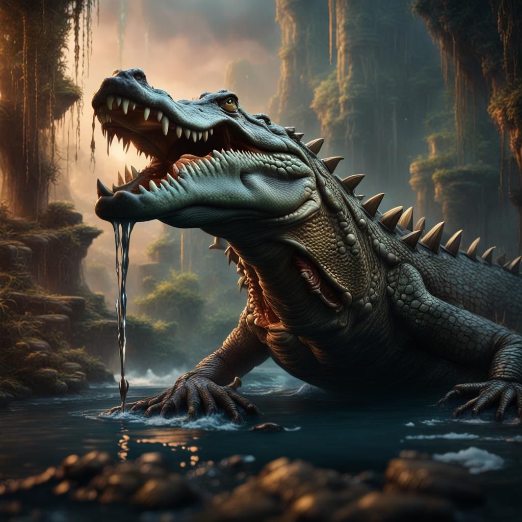 Crying Crocodile Tears: Detailed Fantasy Art