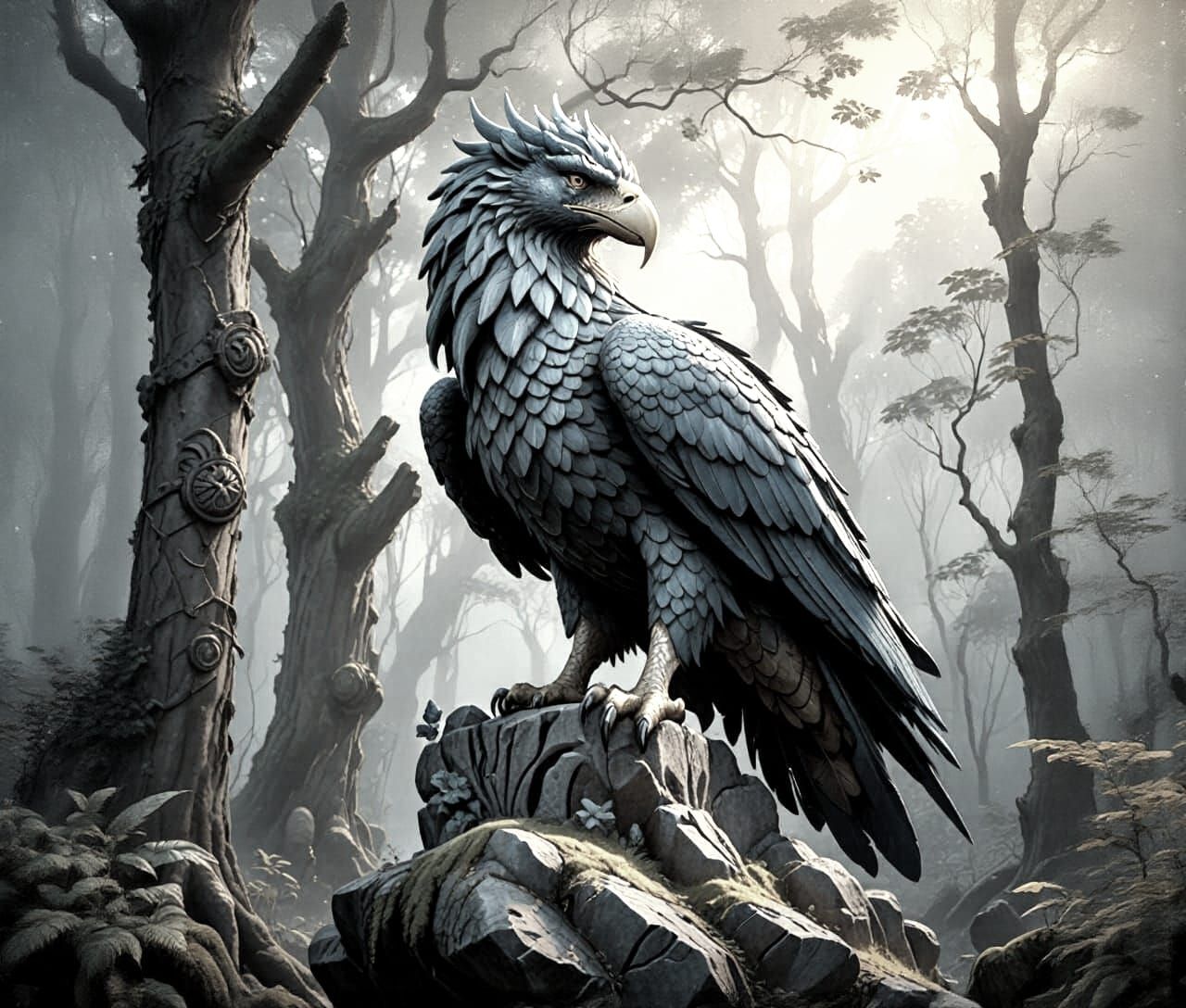 Majestic Griffin in Mystical Forest: Oil Painting
