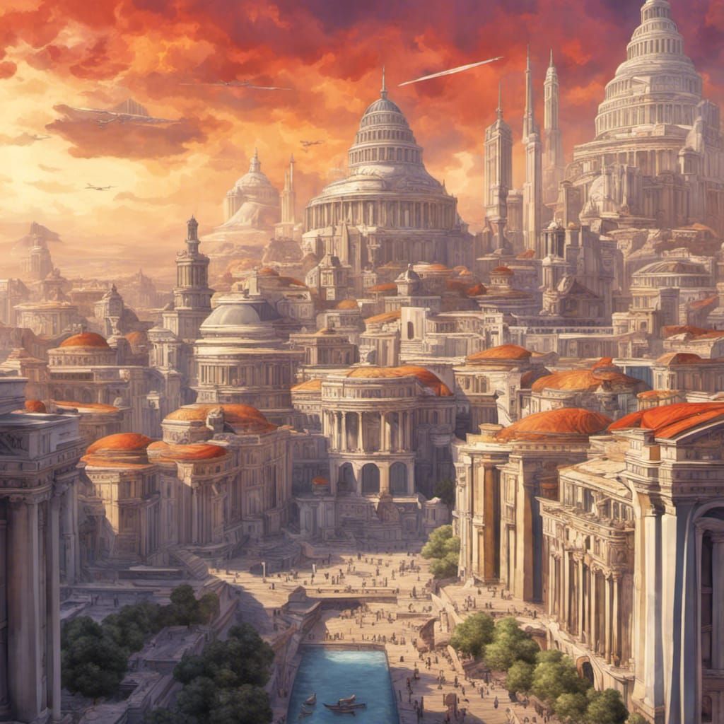 Futuristic City with Greco-Roman Architecture