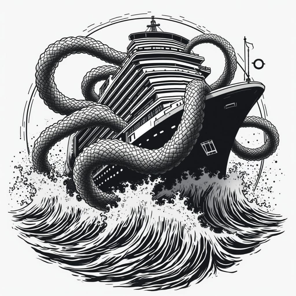 Mythical Kraken Engraving in Art Deco Style