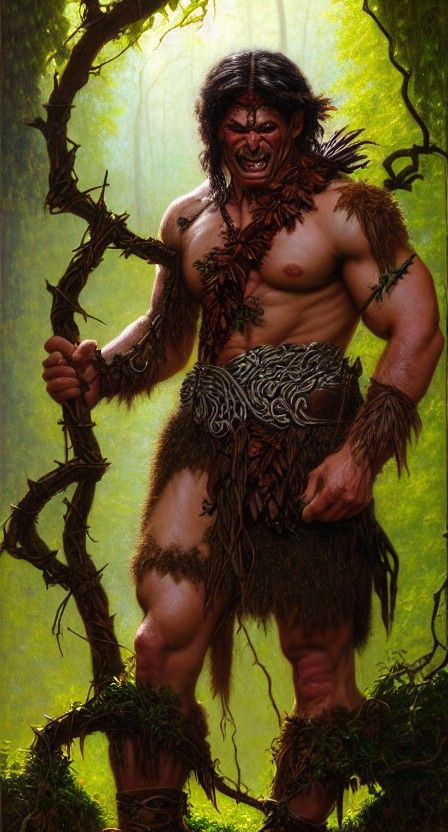 Half-Orc Barbarian Druid in Detailed Matte Painting