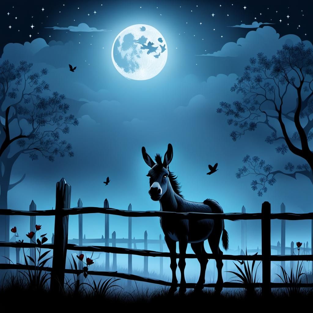 Donkey and Cupid in Blue, Lotte Reiniger Style