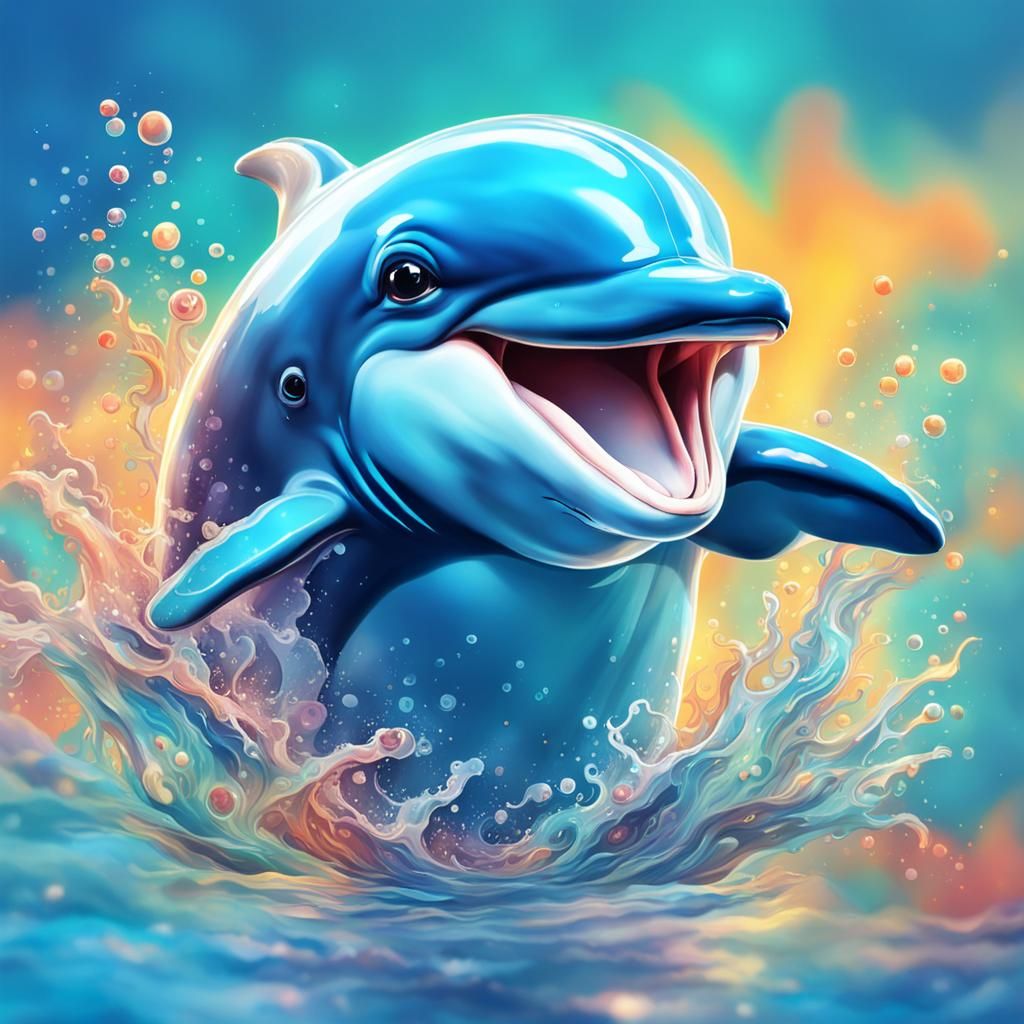 Hyperrealistic Dolphin Baby in Splash Art Style