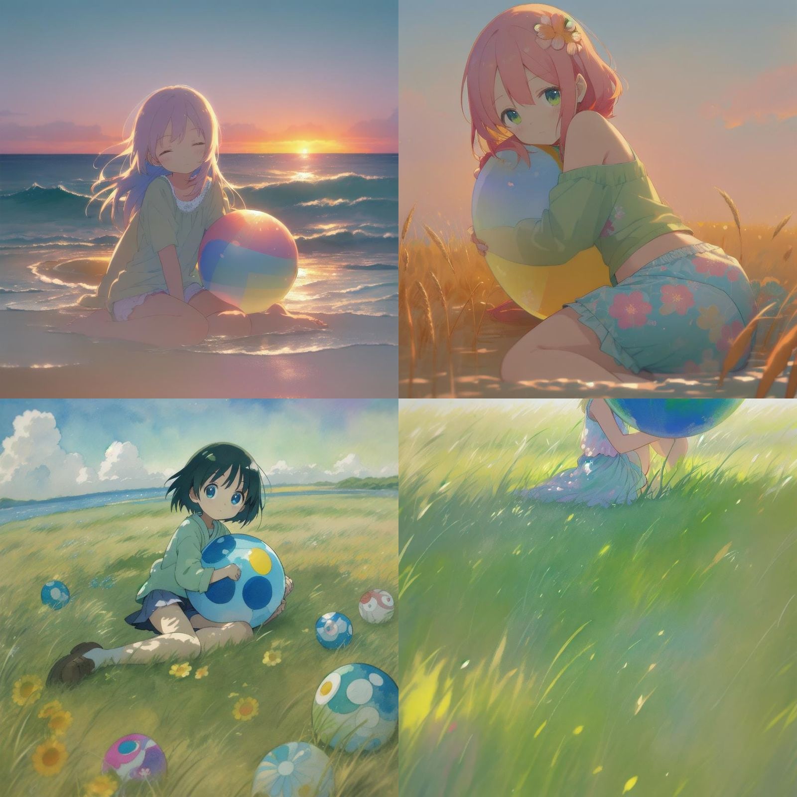 Girl in Underpants on Beach Ball, Anime Art