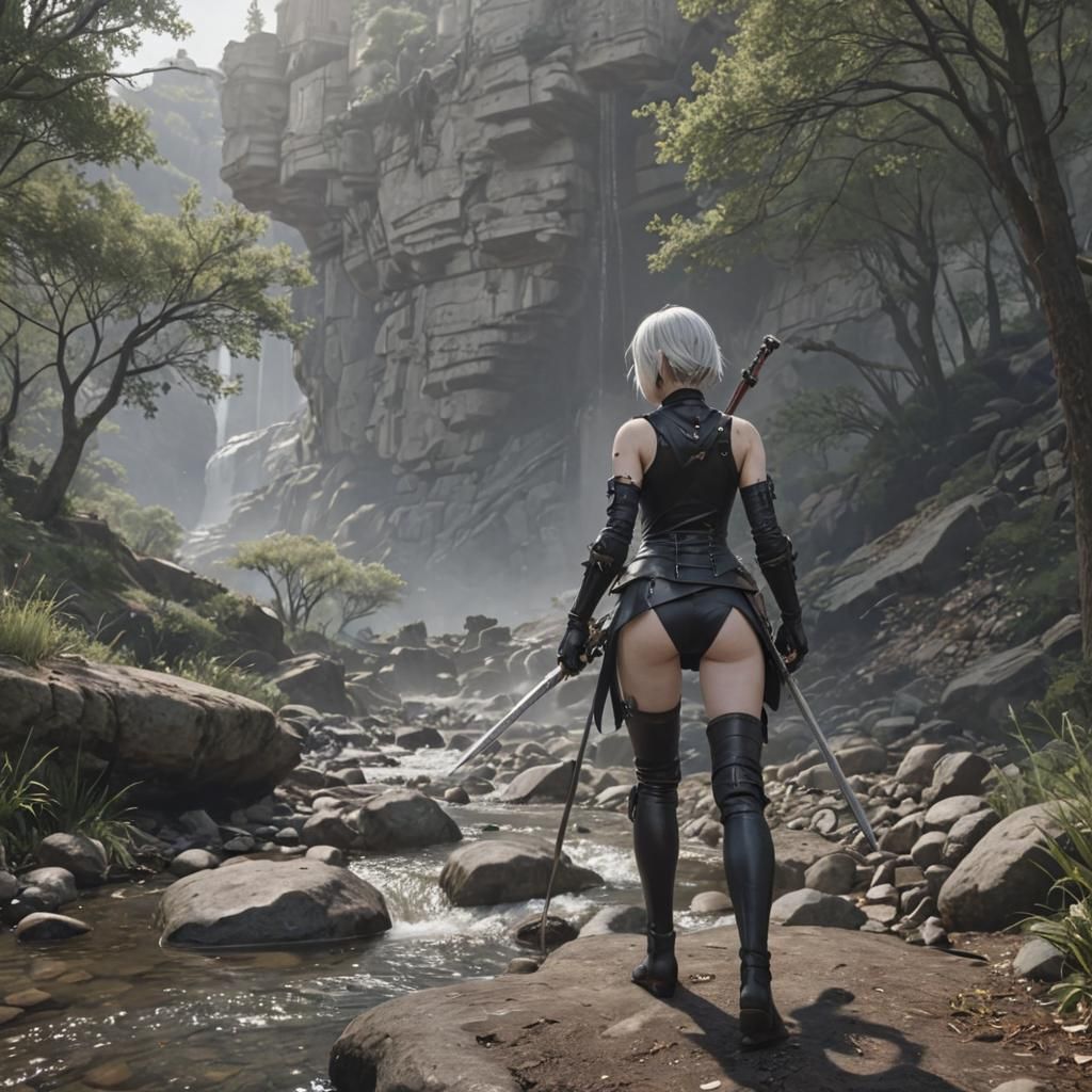 NieR:Automata Characters in 3D Landscape