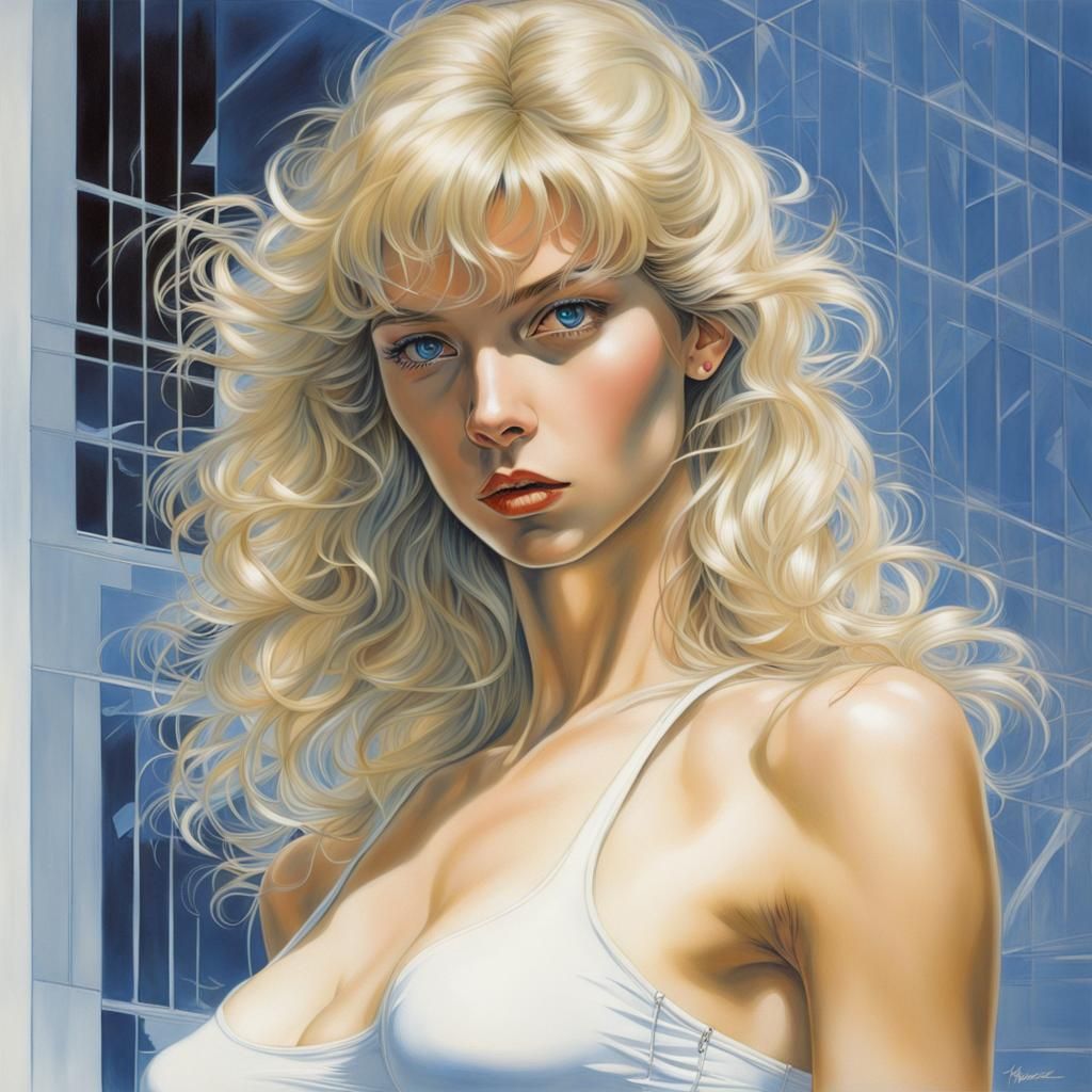 Vintage Illustration of a Blonde Woman in Sorayama Style