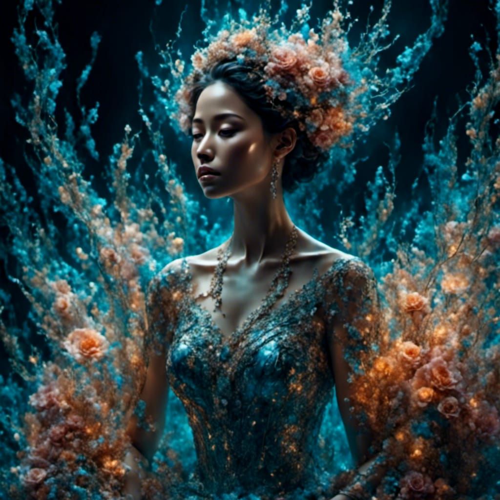 Ethereal Dress in Split-Complementary Colors, Hyperrealism