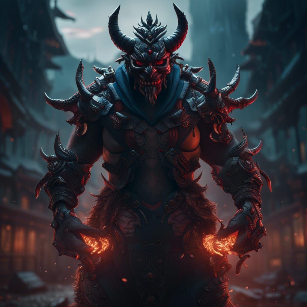 Oni Masked Figure in Detailed Matte Painting