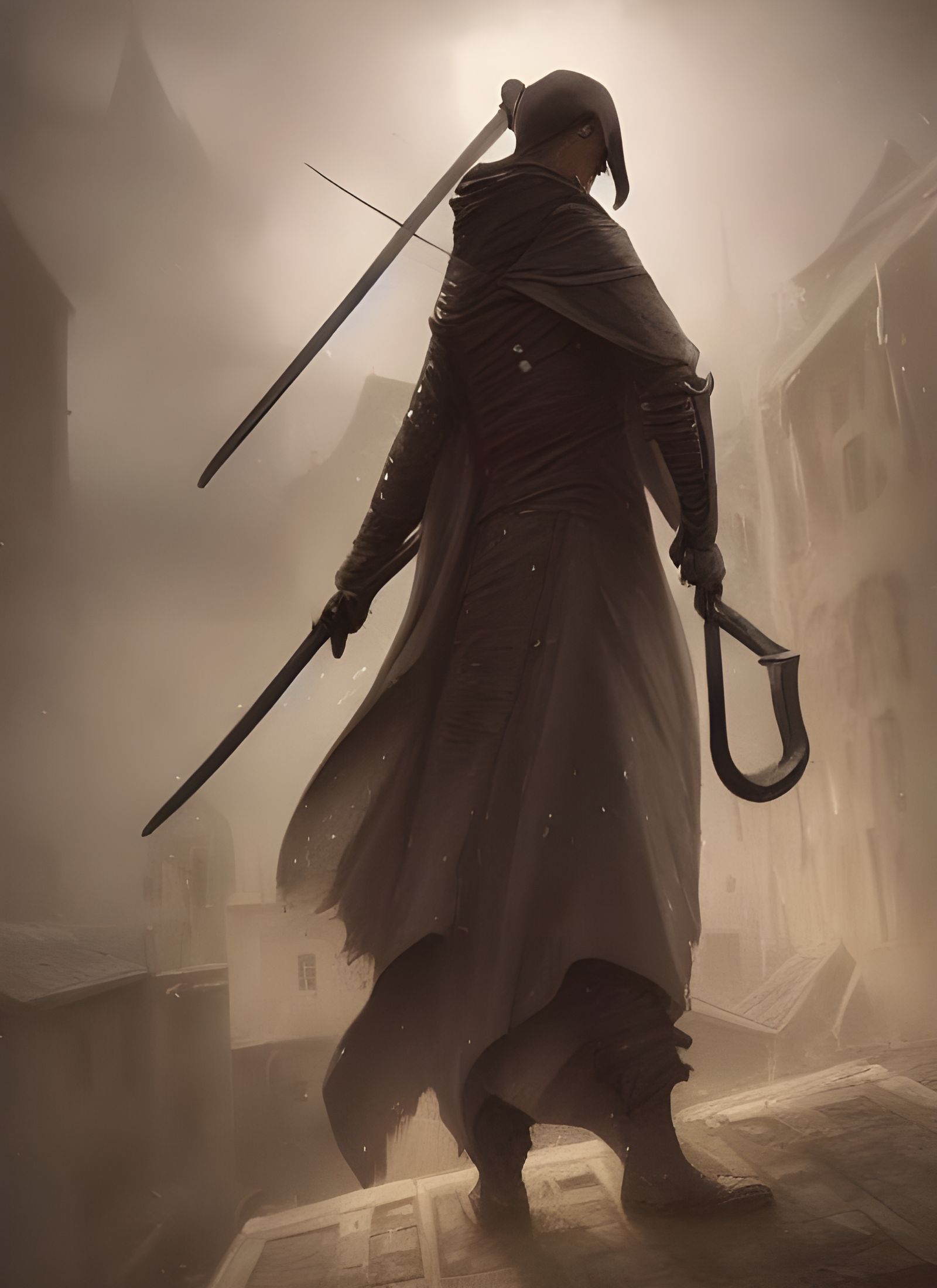 Hyper-Realistic Grim Reaper in Medieval City
