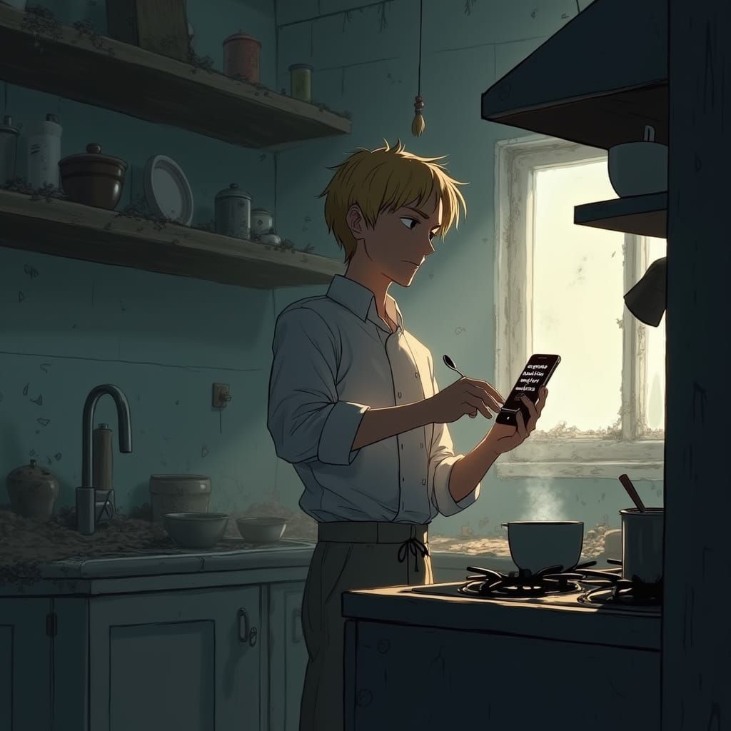 Sorrowful Chef in War-Torn Kitchen: Anime Style