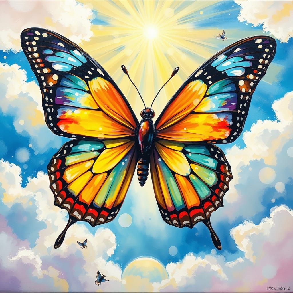 Colorful Butterfly in Gouache Style with Sunshine