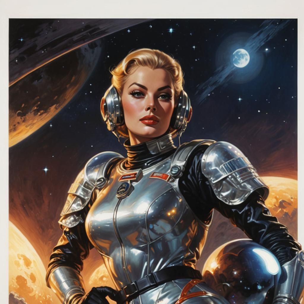 Retro Sci-Fi Pinup Art on the Moon