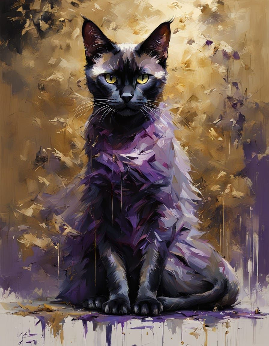 Majestic Siamese Cat in Vibrant Oil Painting