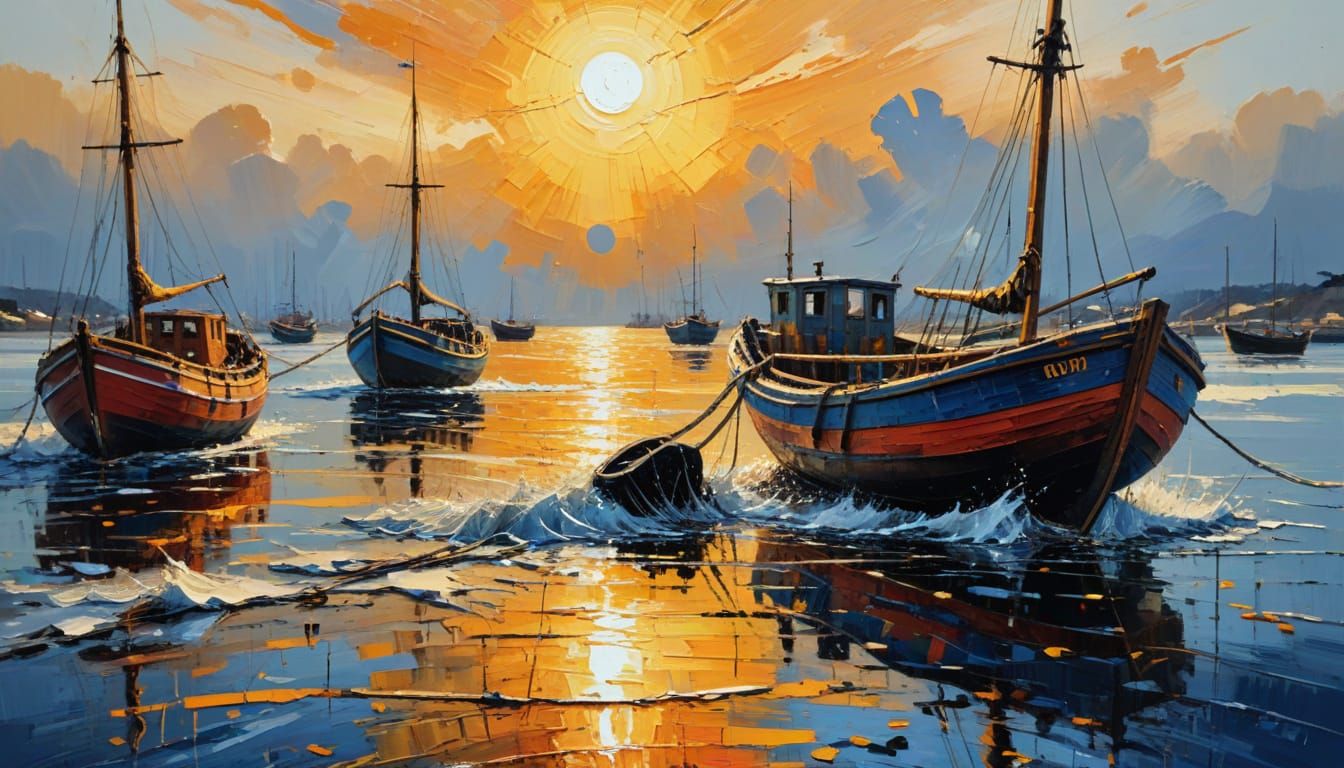 Expressive Seaside Harbour in Thick, Textured Watercolour