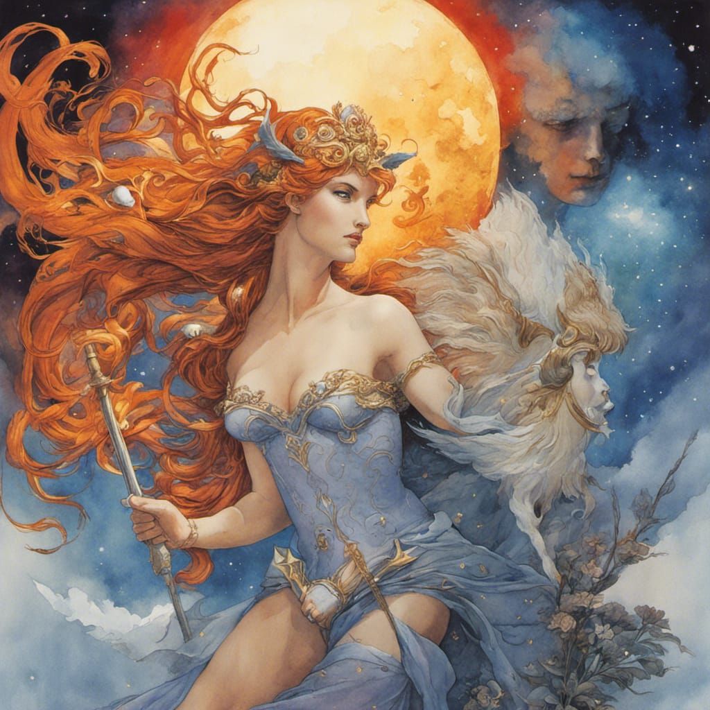 Aphrodite and Ares: A Watercolor Fusion of Love and War