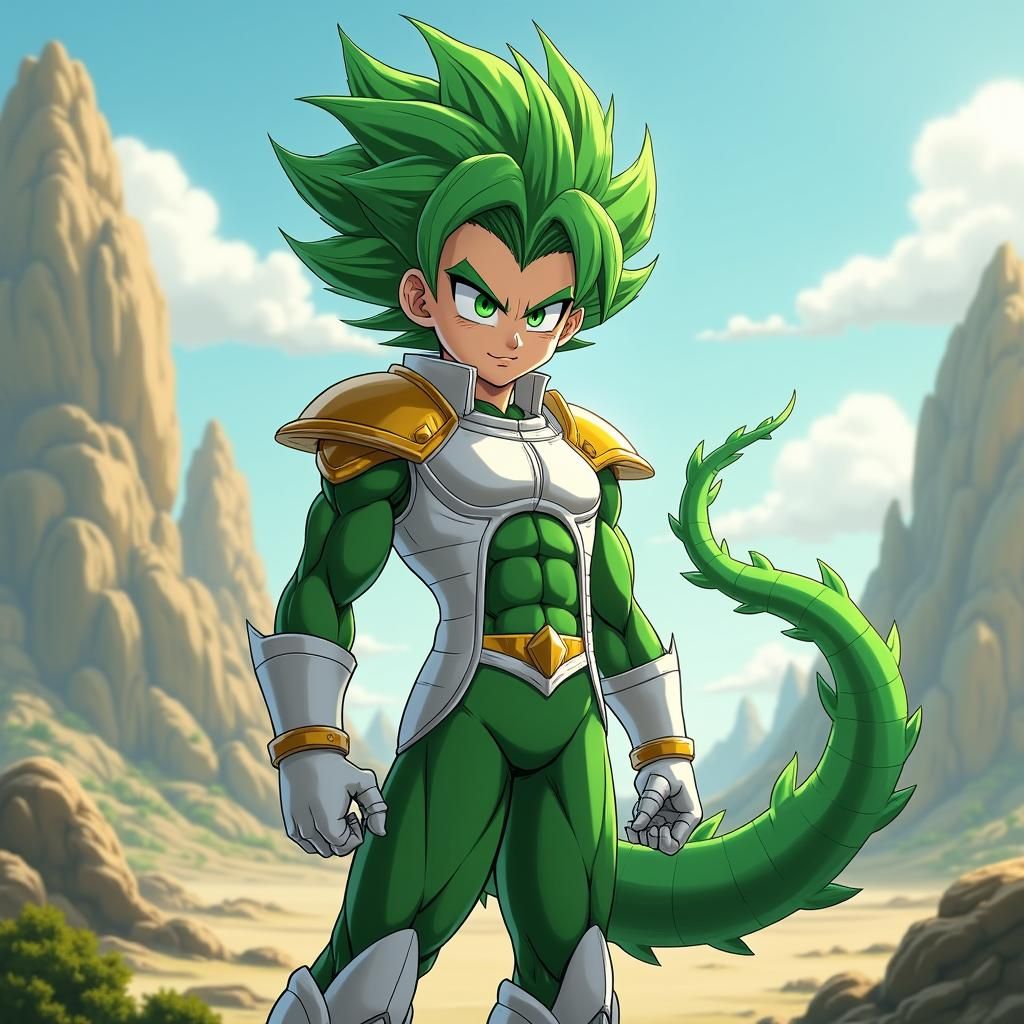 Deku as Saiyan Warrior in Futuristic Armor