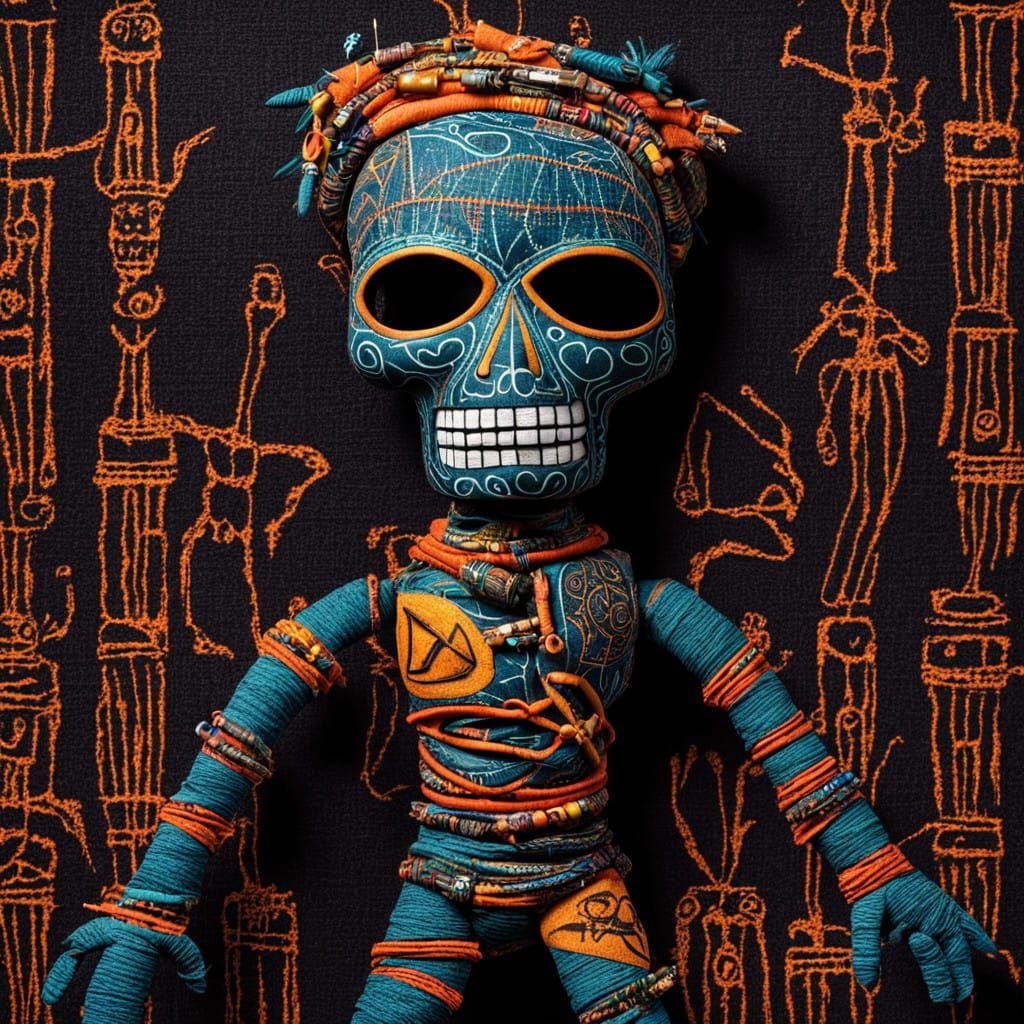 Dark Magic Voodoo Doll in Vibrant Tropical Haitian Cloth wit...