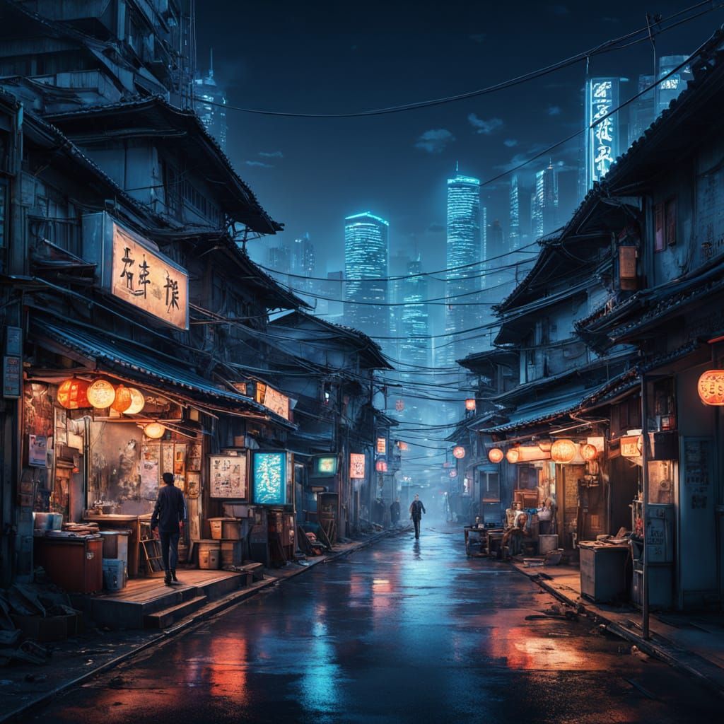 Cyberpunk Cityscape at Twilight with Neon Glow