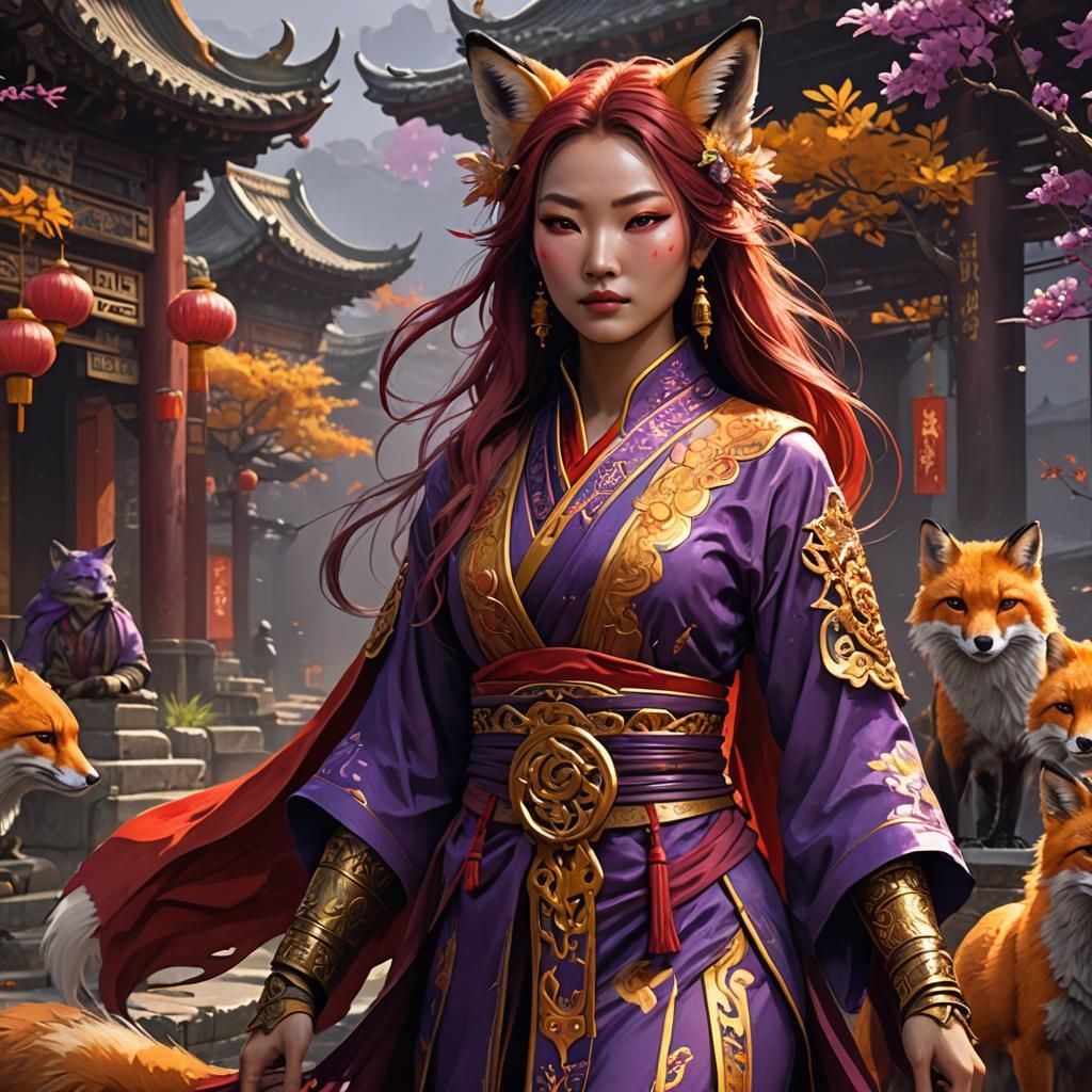Red Fox Goddess in Dark Fantasy Style