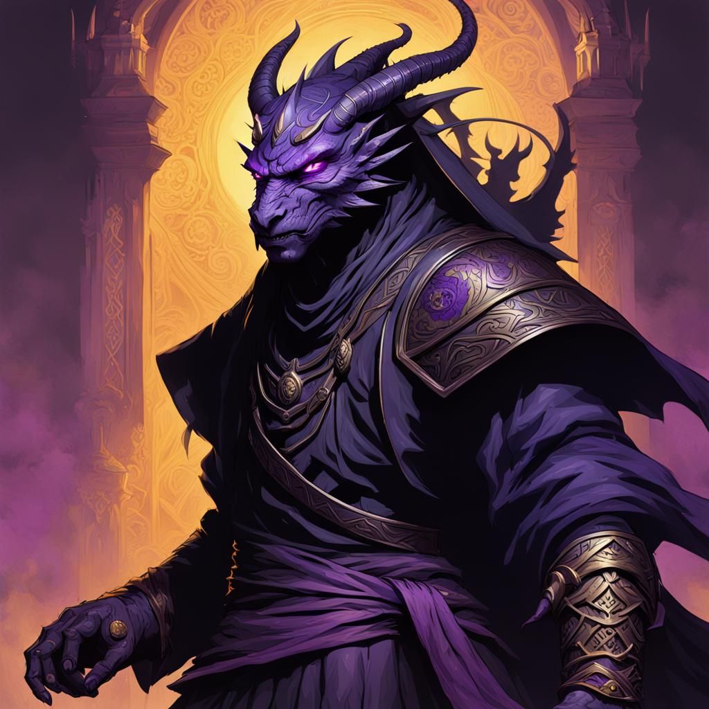 Shadow Dragonborn Monk with Purple Aura