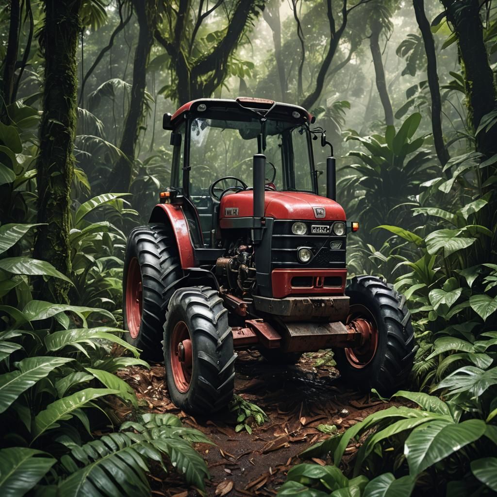 Case IH Tractor in a Vibrant Rainforest