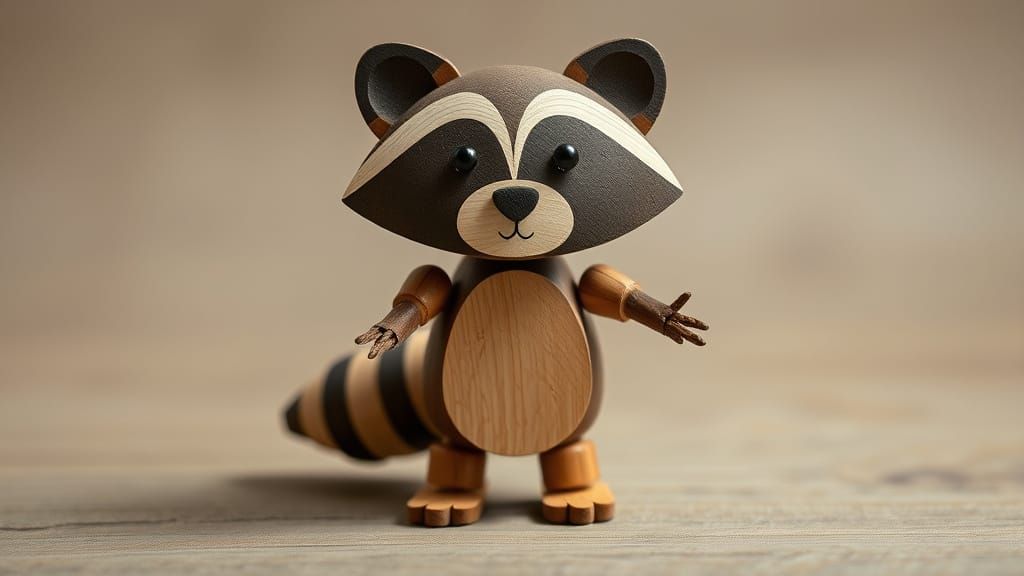 Wooden Raccoon Sculpture Crafted from Natural Materials
