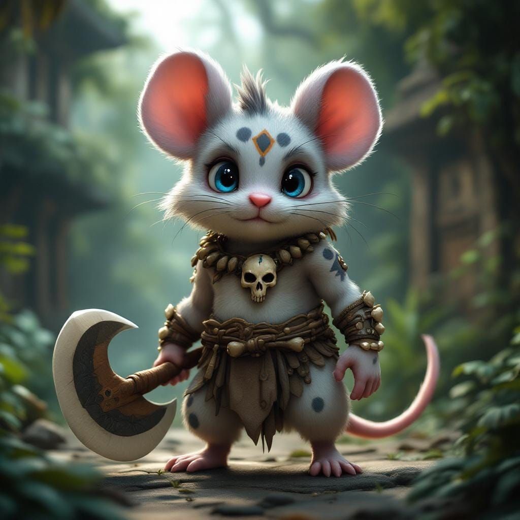 Anime Mouse Warrior in Rainforest Temple Ruins