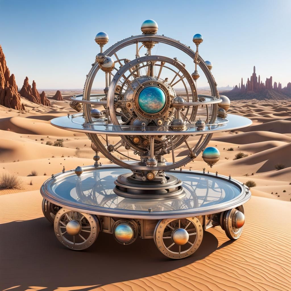 Steampunk Orrery on Desert Transport Vehicle