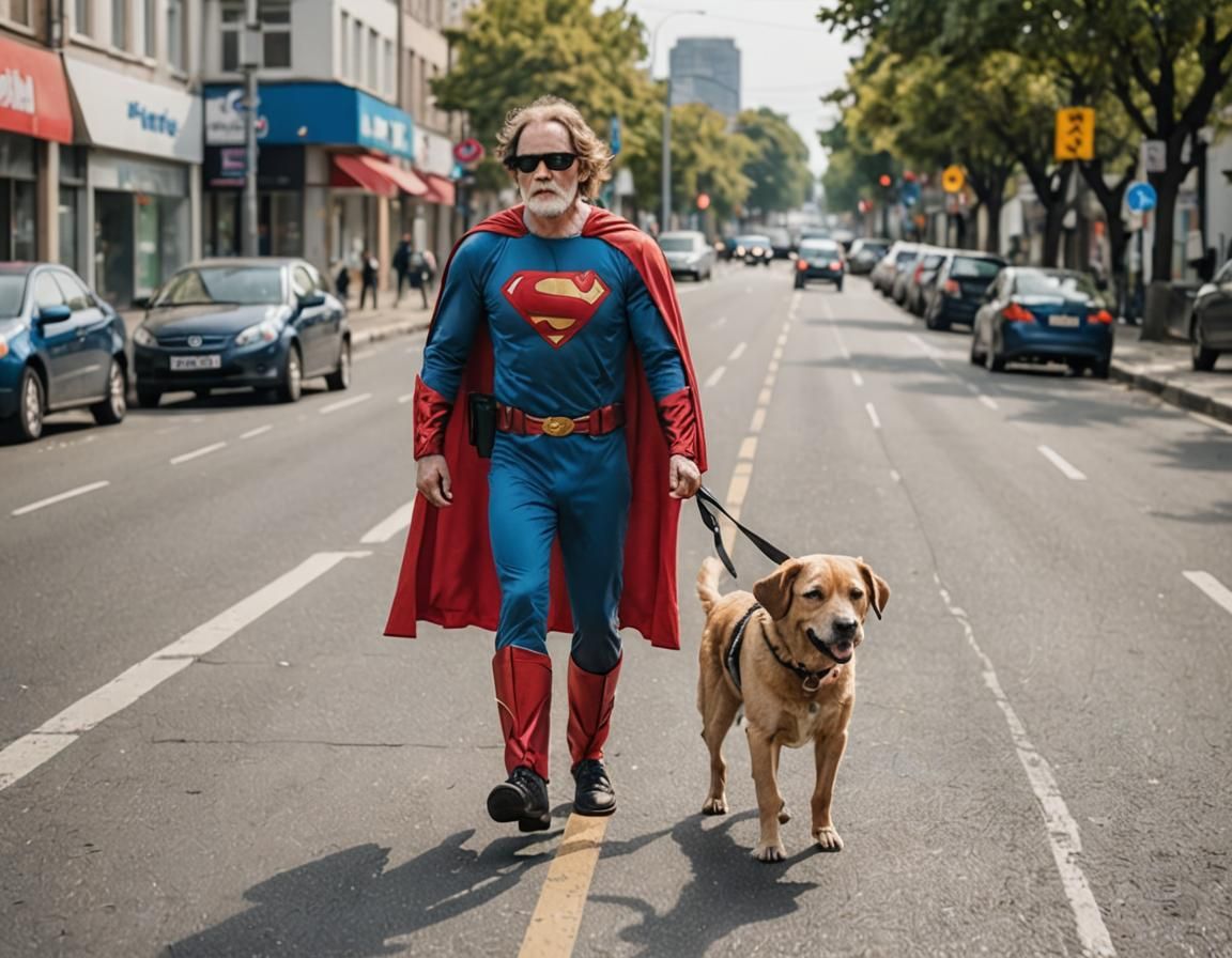 Blind Man Guided by Superhero Dog