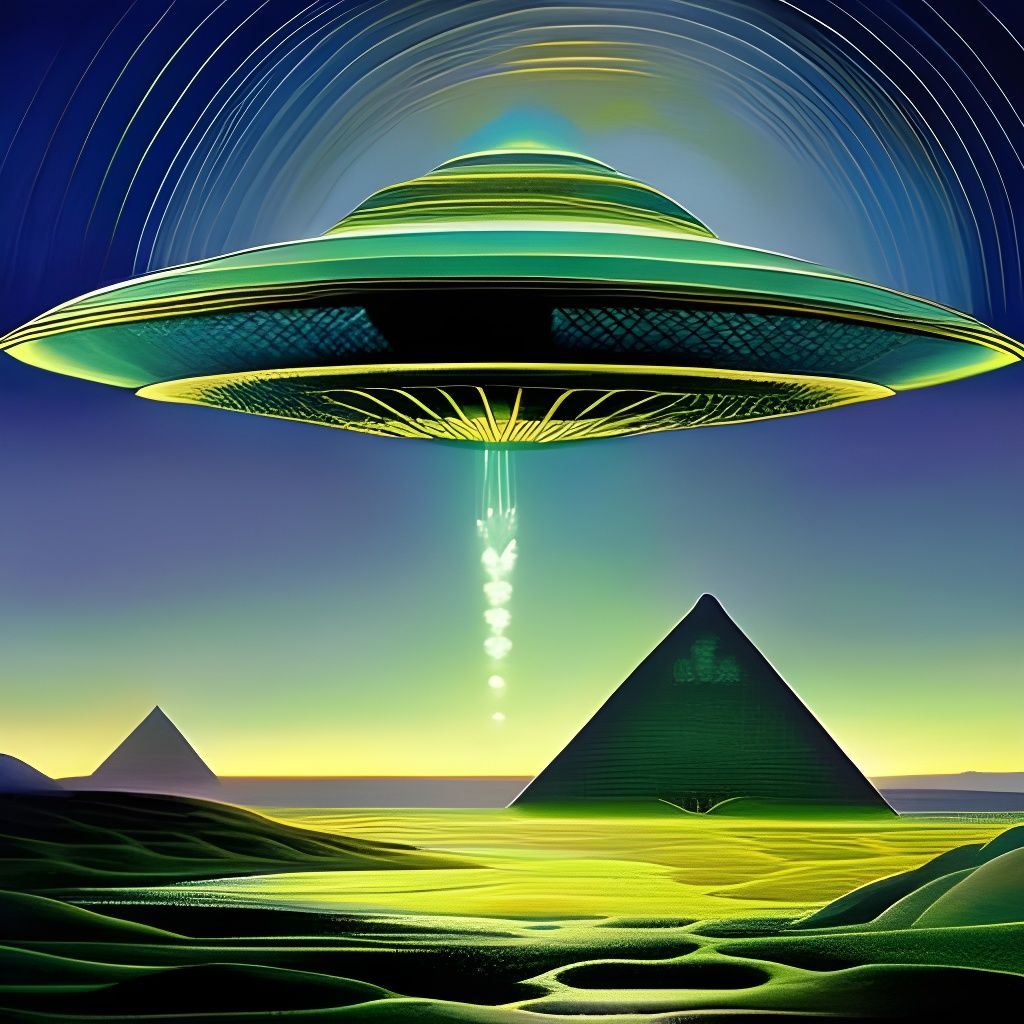 UFO Hovers Above Great Pyramid of Giza in Oil Painting Style