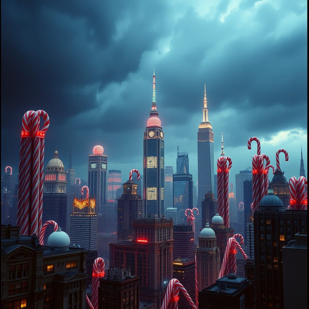 Candy Cane Metropolis in Epic, Cinematic Style