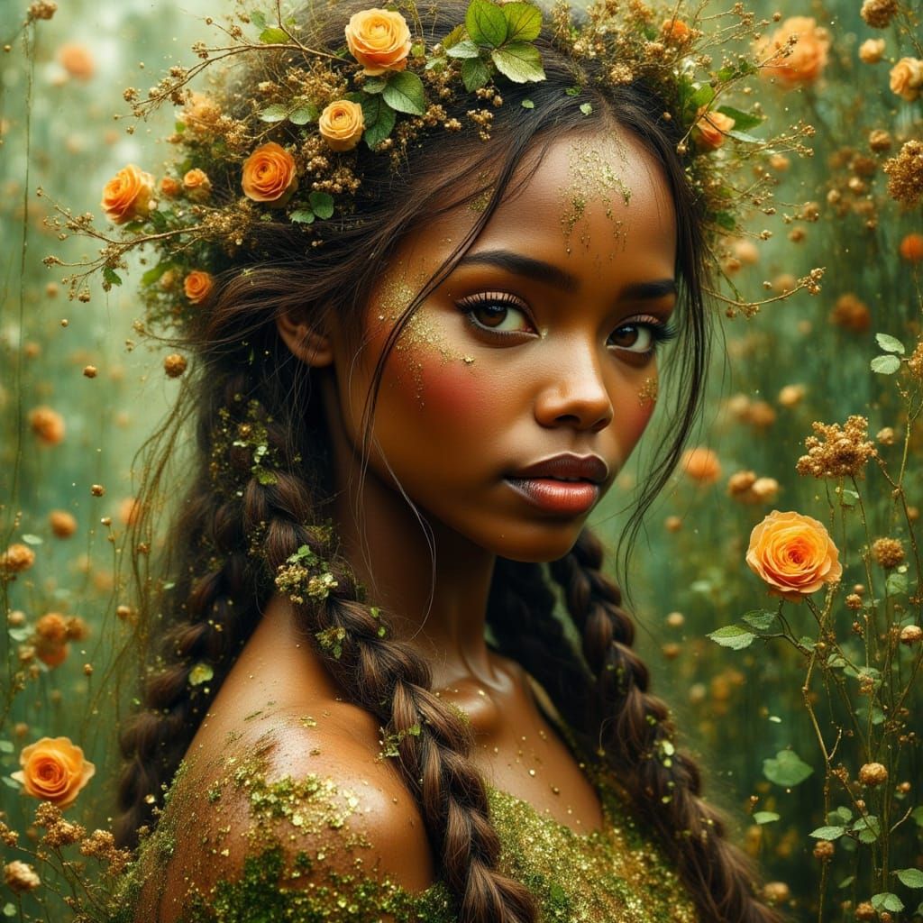 Enchanting Earth Goddess in Hyperrealistic Vogue Photography