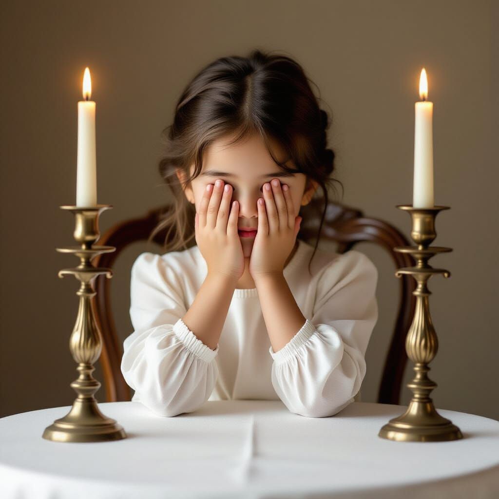 Girl in Peaceful Candlelit Moment