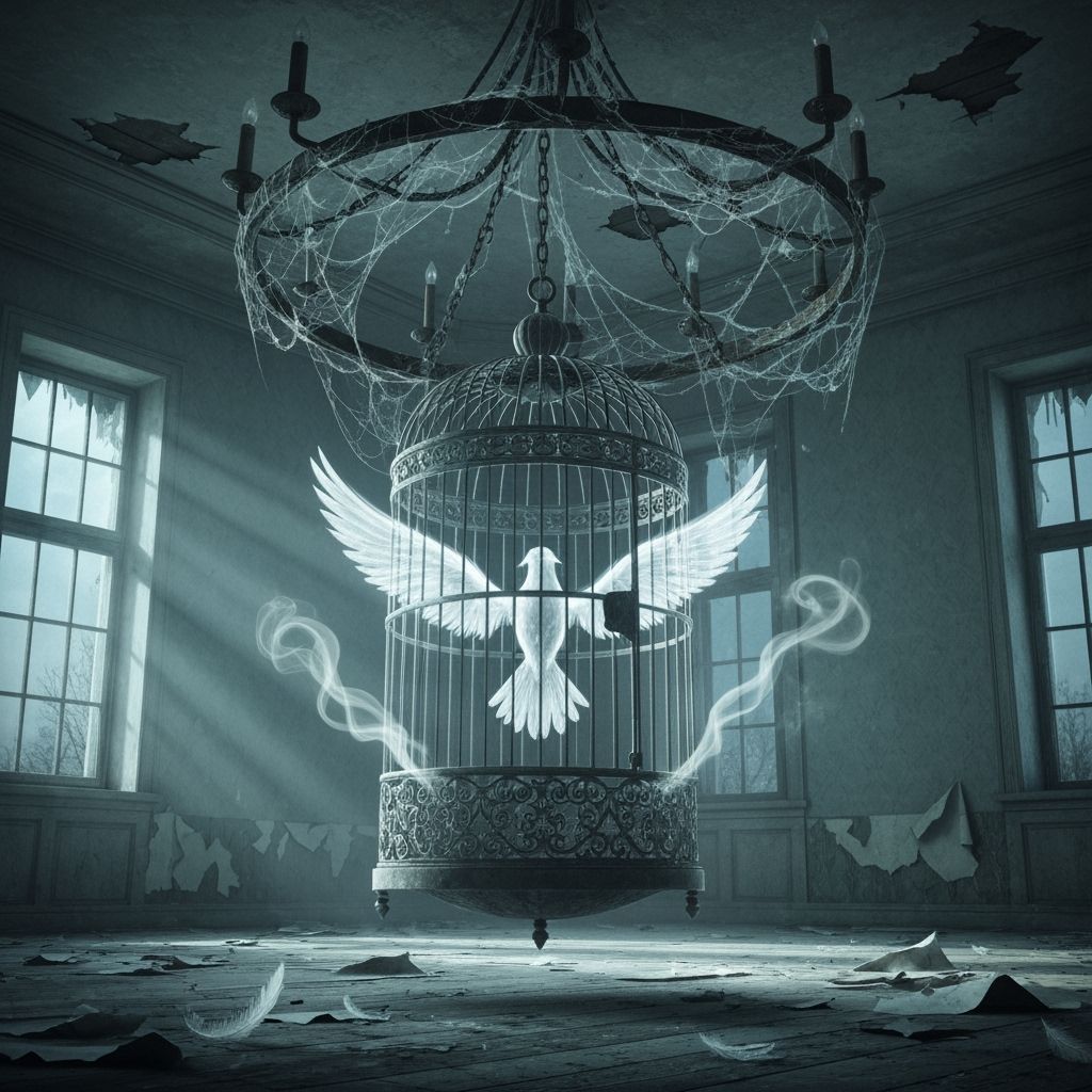 Gothic Manor Ghost Bird in Moonlight