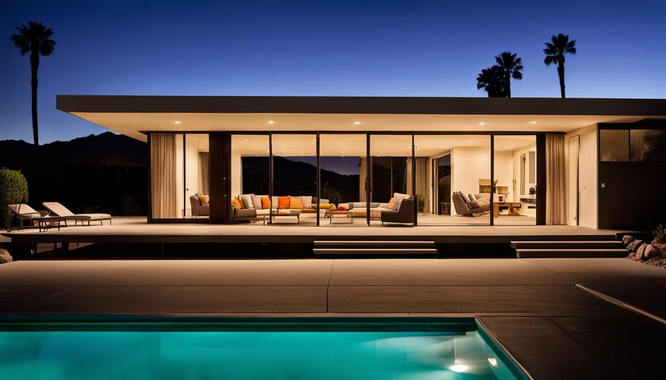Mid-Century Modern House in Palm Springs at Dusk