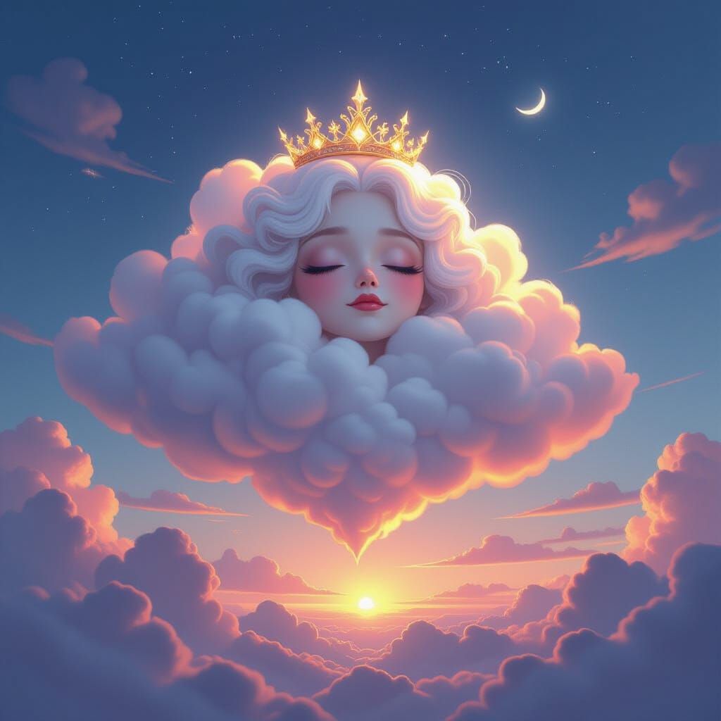 Cloud Queen Crowned in Mist and Moonlight
