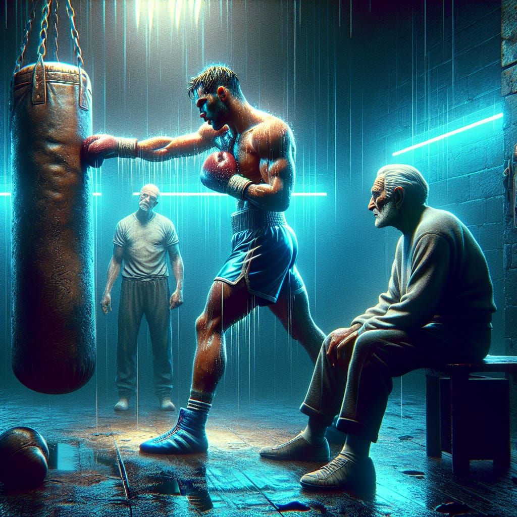 Intense Boxer Training Montage in 80s Movie Style