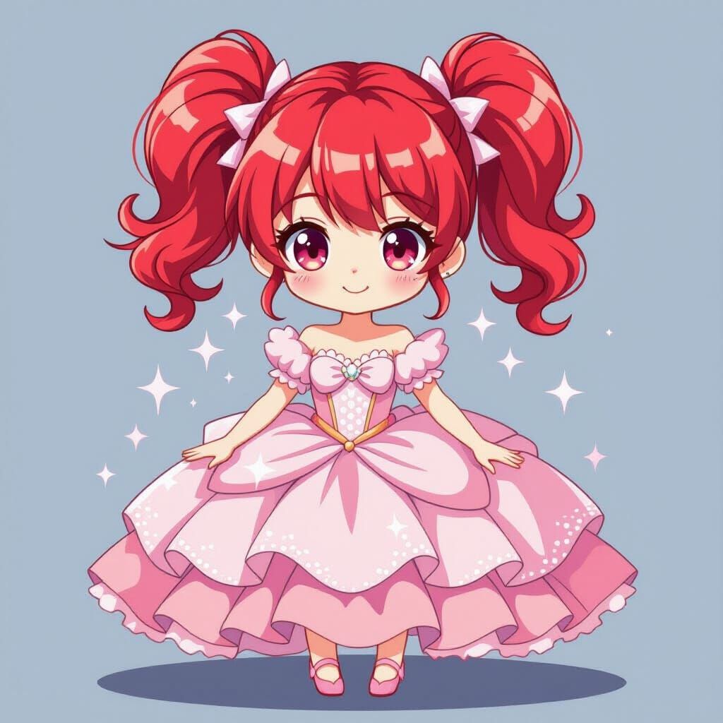 Cute Chibi Girl in Glittery Ball Gown Anime Style