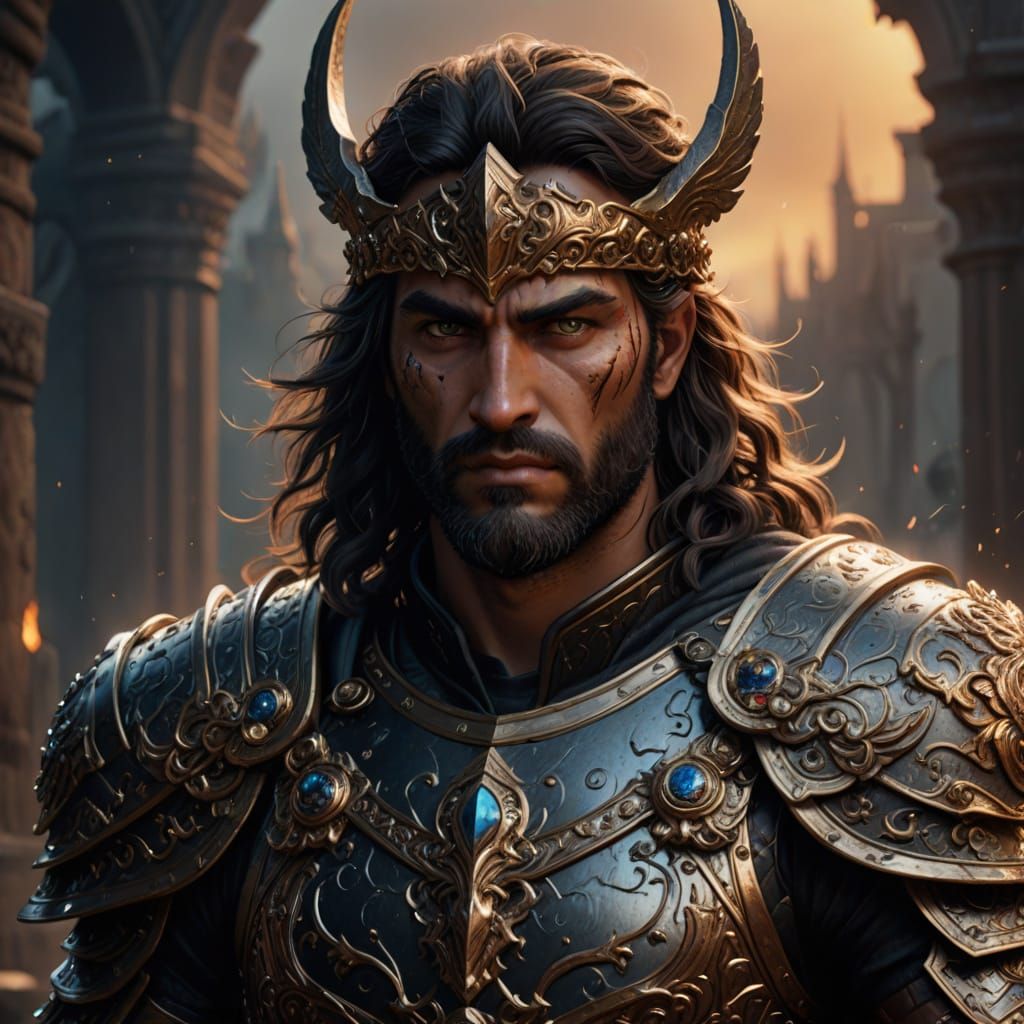 A stunning, close portrait of Ares, God of Courage and War.