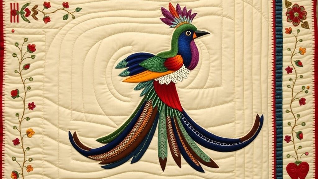 Intricately Embroidered Amish Quilt Art