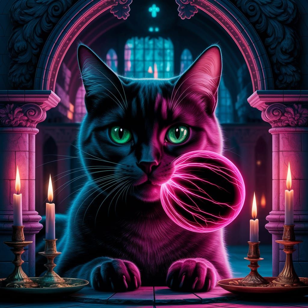 Mystical Black Cat Illuminated by Golden Glow