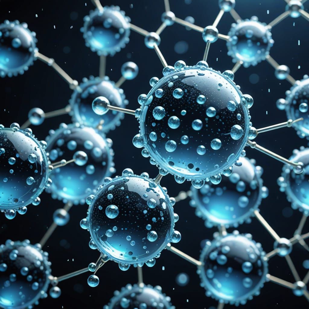 Water Molecules Surrounding Chemical Compound in Digital Art