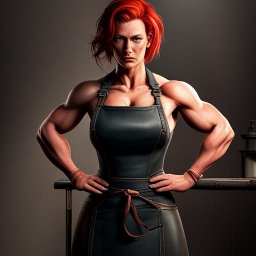 Red-Haired Blacksmith with Muscular Arms in Hyperrealistic S...