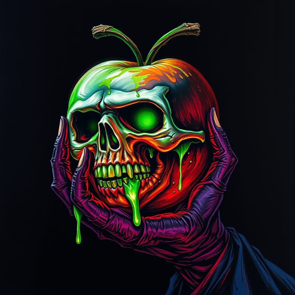 Poisoned Apple Skull in Witch's Hand