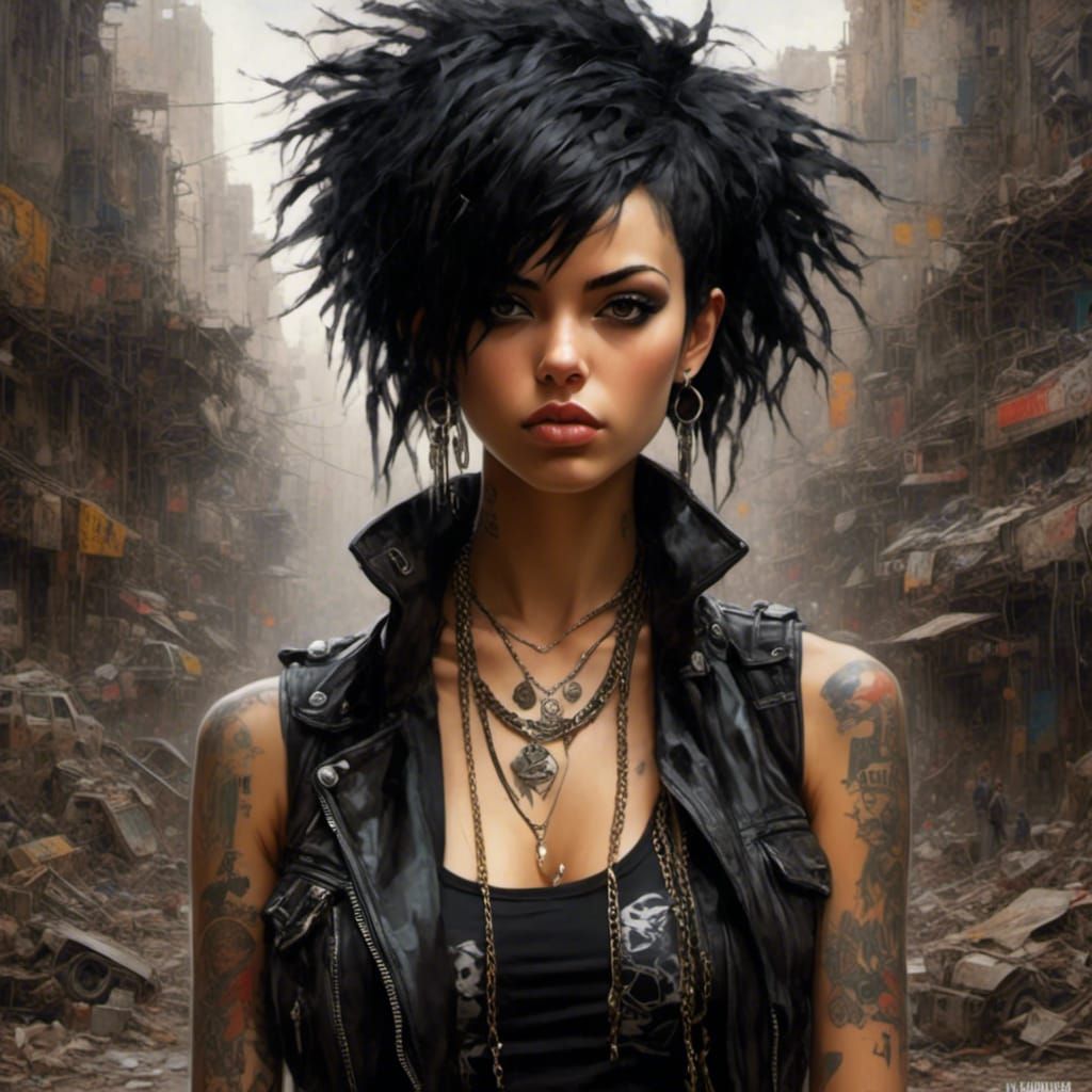 Edgy Woman in Cyberpunk Graffiti Digital Art